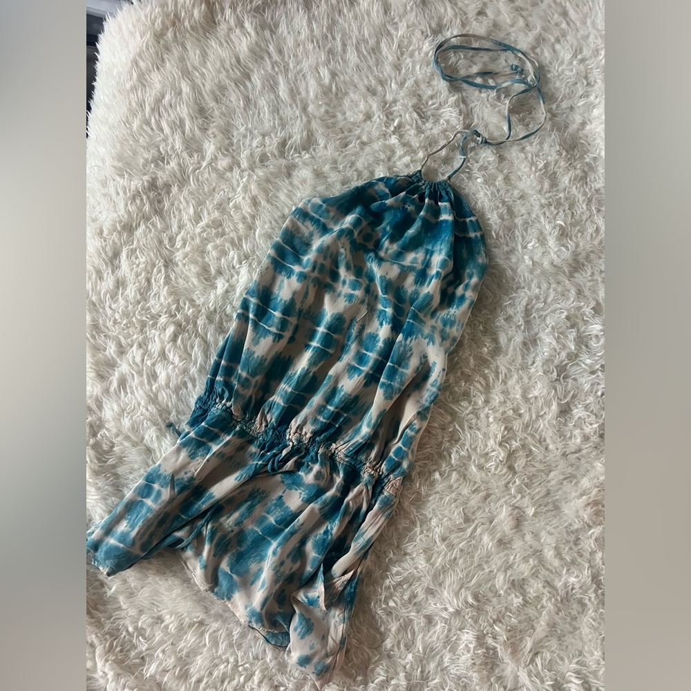Blue/Green & White Tie-Dye Halter w pockets | s Small